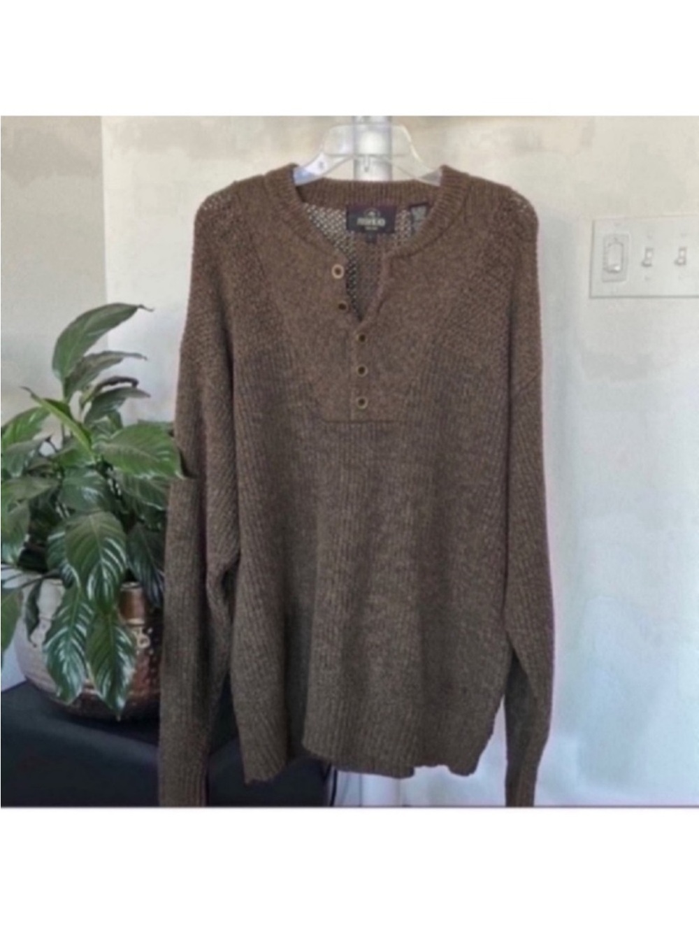 REDHEAD Mens Knit Henley Pullover sweater Sz L Brown Tan